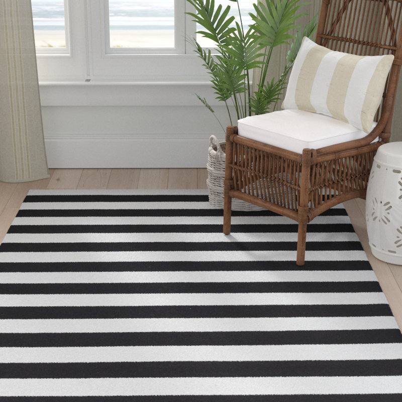 black and white striped rug